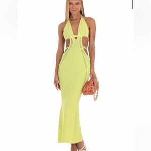 NEVER WORN Crochet Cut-Out Dress in Neon Yellow - Lucy in the Sky